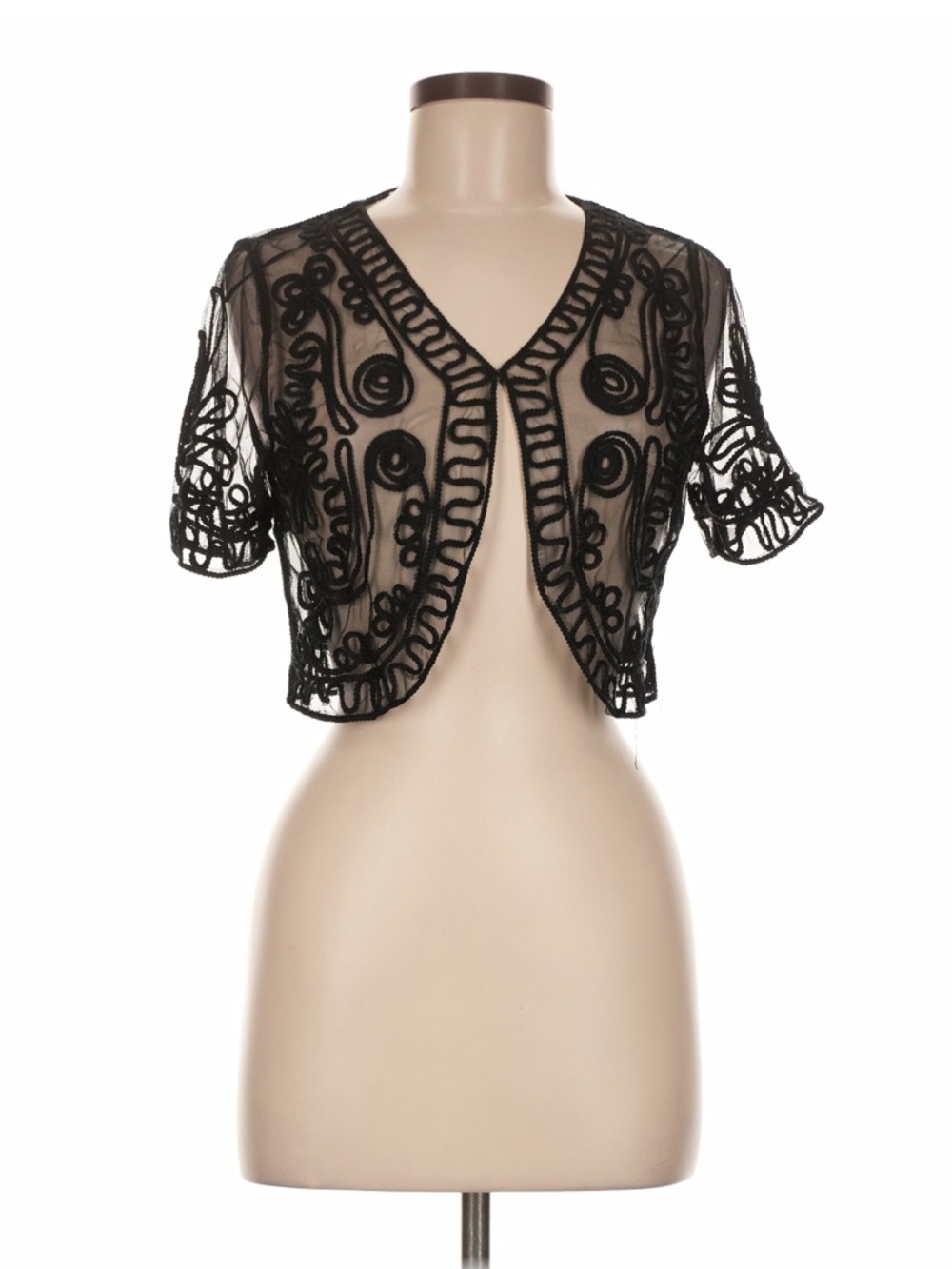 Sheer Black Embroidered Cropped Bolero